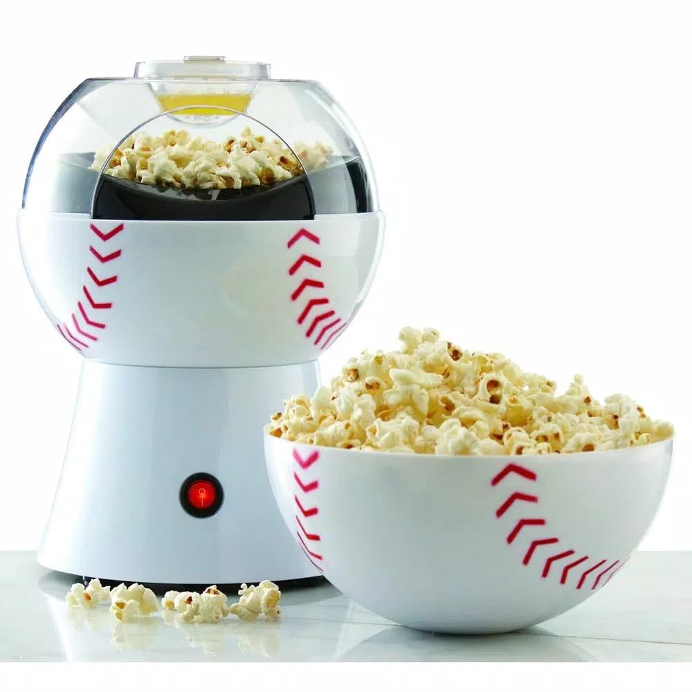 Brentwood Baseball Themed Hot Air Popcorn Maker, 2 oz. White Countertop Popper