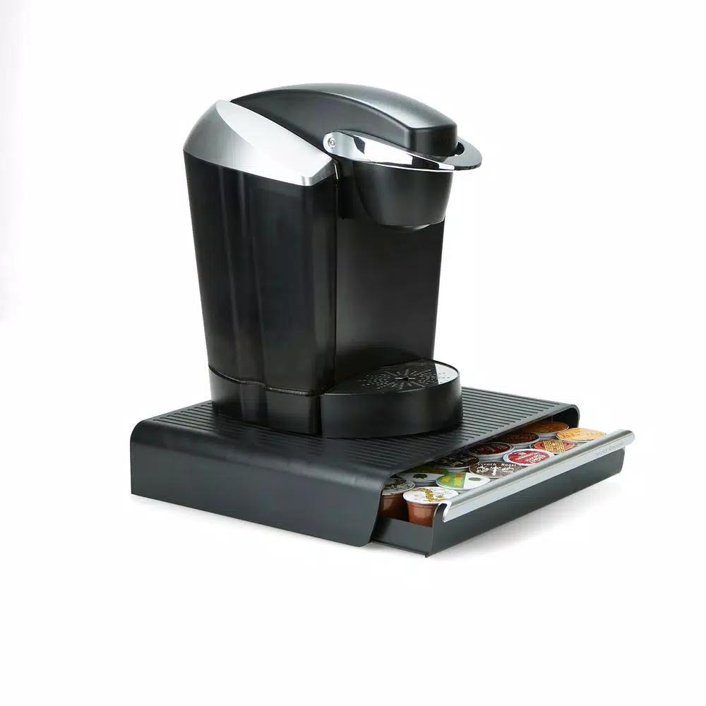 Mind Reader Coffee and Condiment Organizer with Drawer for 36 K-Cups and Sleeve Dispenser, Black
