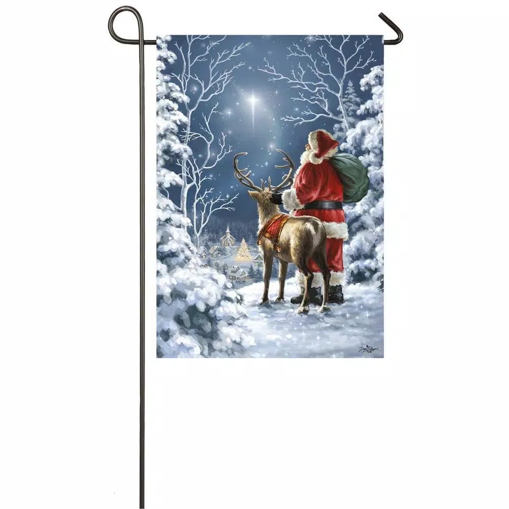 Evergreen Starry Night Santa Christmas Garden Flag, 18 x 12.5 in. Satin Polyester