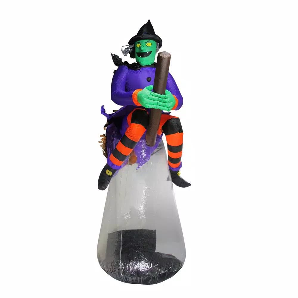Northlight 132 in. LED Lighted Inflatable Flying Witch with Animated Head - Halloween Outdoor Yard Decoration