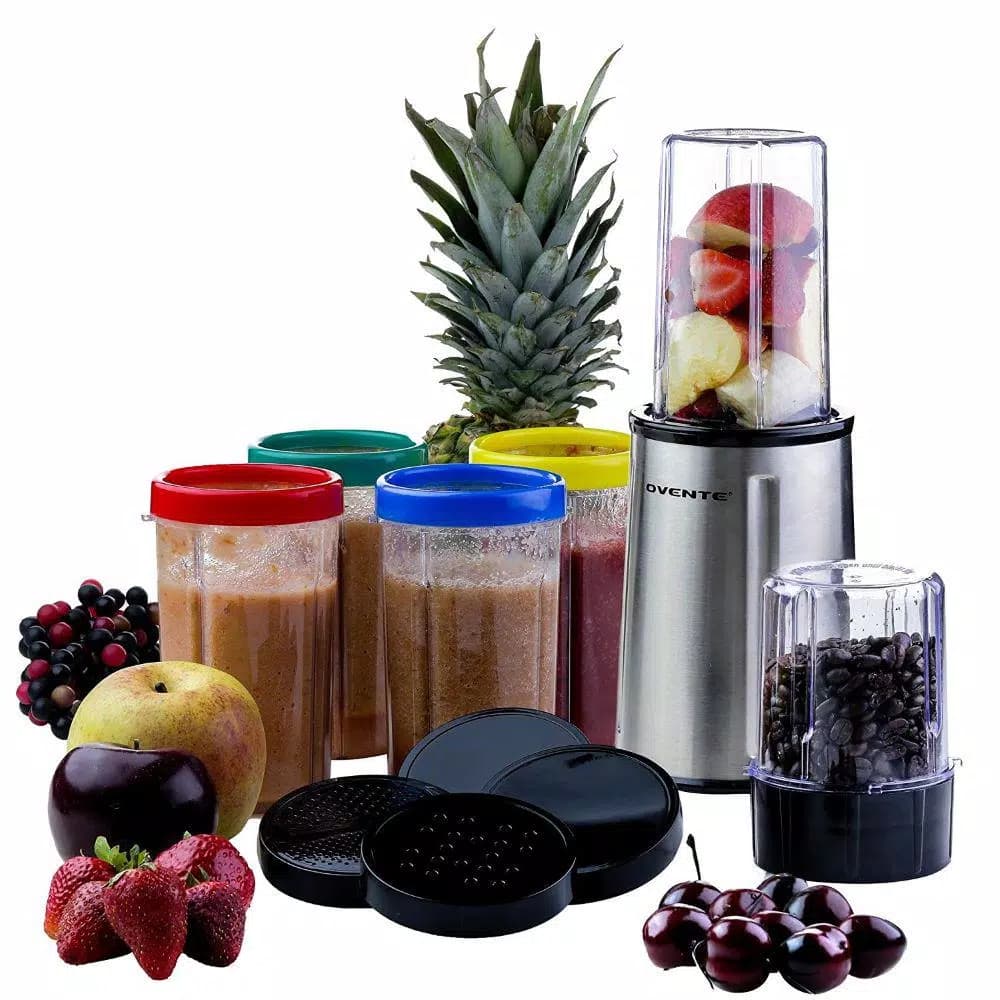 Ovente Flash Personal Blender, 240W Single Speed Compact Blender with 17-Piece Accessory Set