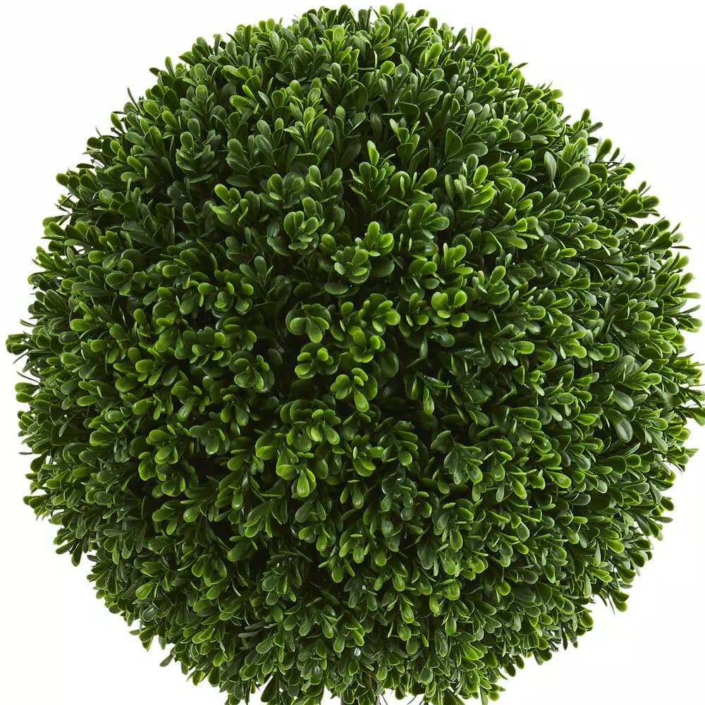 Nearly Natural 2.5 ft. UV Resistant Artificial Boxwood Ball Topiary Tree with Black Pot