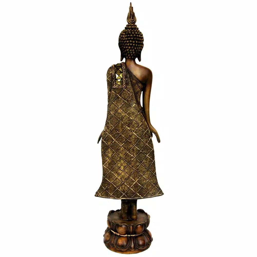 Oriental Furniture 22.5 in. Gold Standing Thai Buddha Statue - Sukothai Style Resin Sculpture