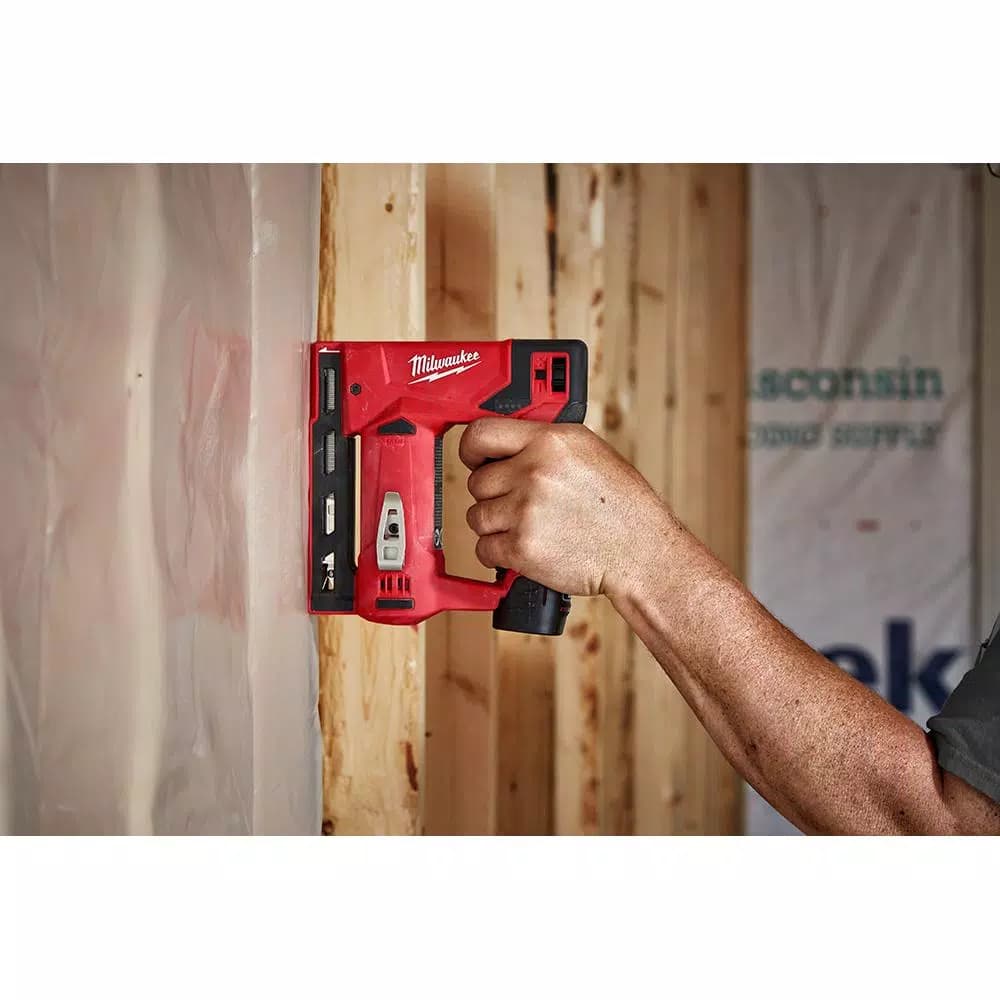 Milwaukee M12 12V Lithium-Ion Cordless Jig Saw and 3/8 in. Crown Stapler Combo Kit with 2.0Ah Battery and Charger