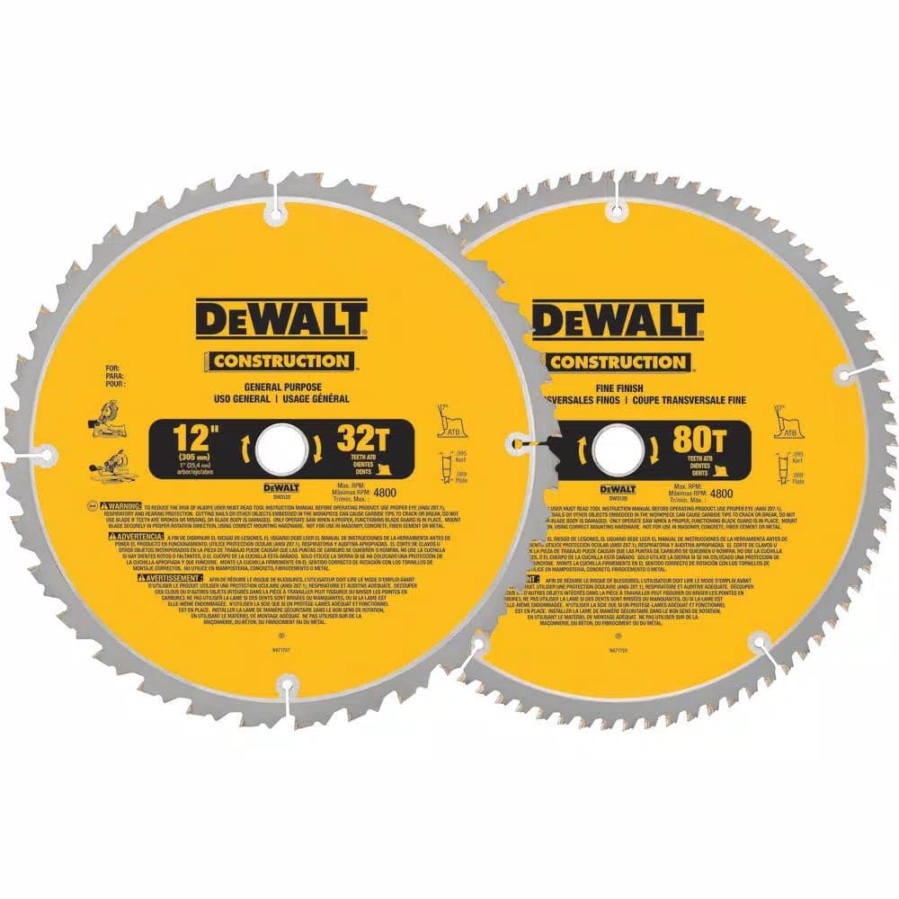 DEWALT 12 in. Circular Saw Blade Assortment, 32-Teeth and 80-Teeth (2-Pack)