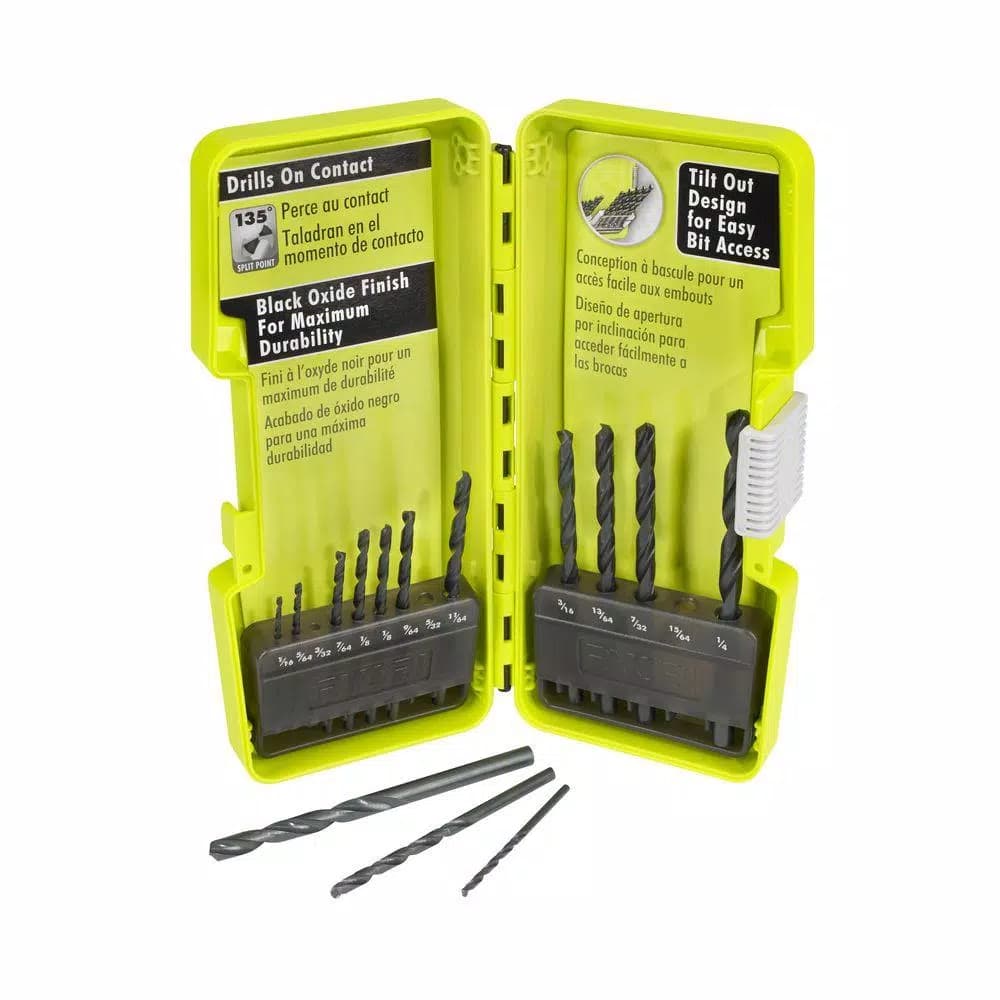 RYOBI 14-Piece Black Oxide Drill Bit Set, High Speed Steel Twist Bits
