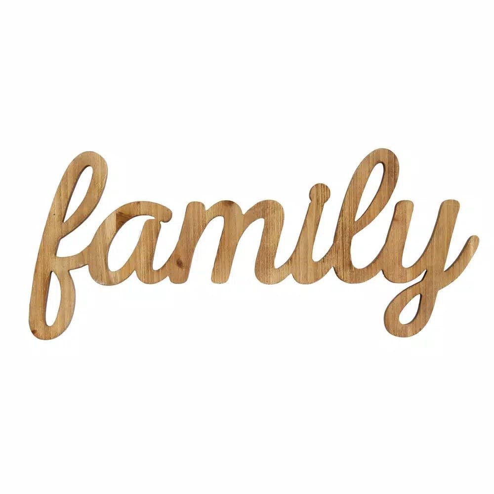Stratton Home Decor Family Natural Wood Script Wall Art Sign