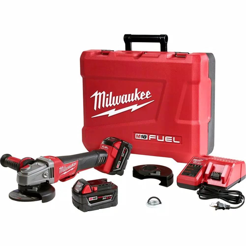 Milwaukee M18 FUEL 4-1/2 in. / 5 in. Braking Cordless Angle Grinder Kit with Two 5.0 Ah Batteries & Charger