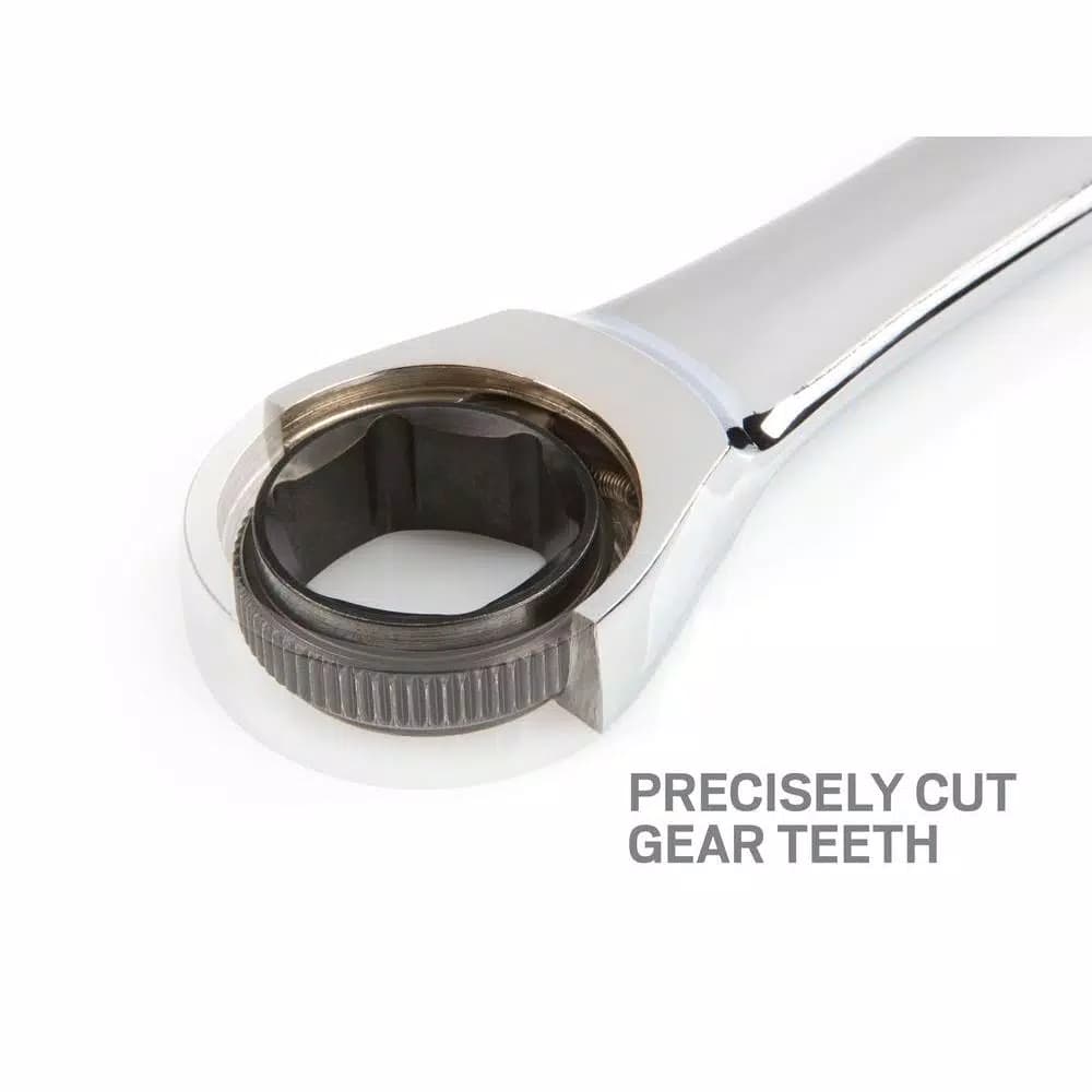 TEKTON 1/2 in. Stubby Ratcheting Combination Wrench, 6-Point Box End