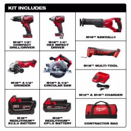 Milwaukee M18 18V Lithium-Ion Cordless 6-Tool Combo Kit with 2 Batteries, Charger and Tool Bag thumbnail 2