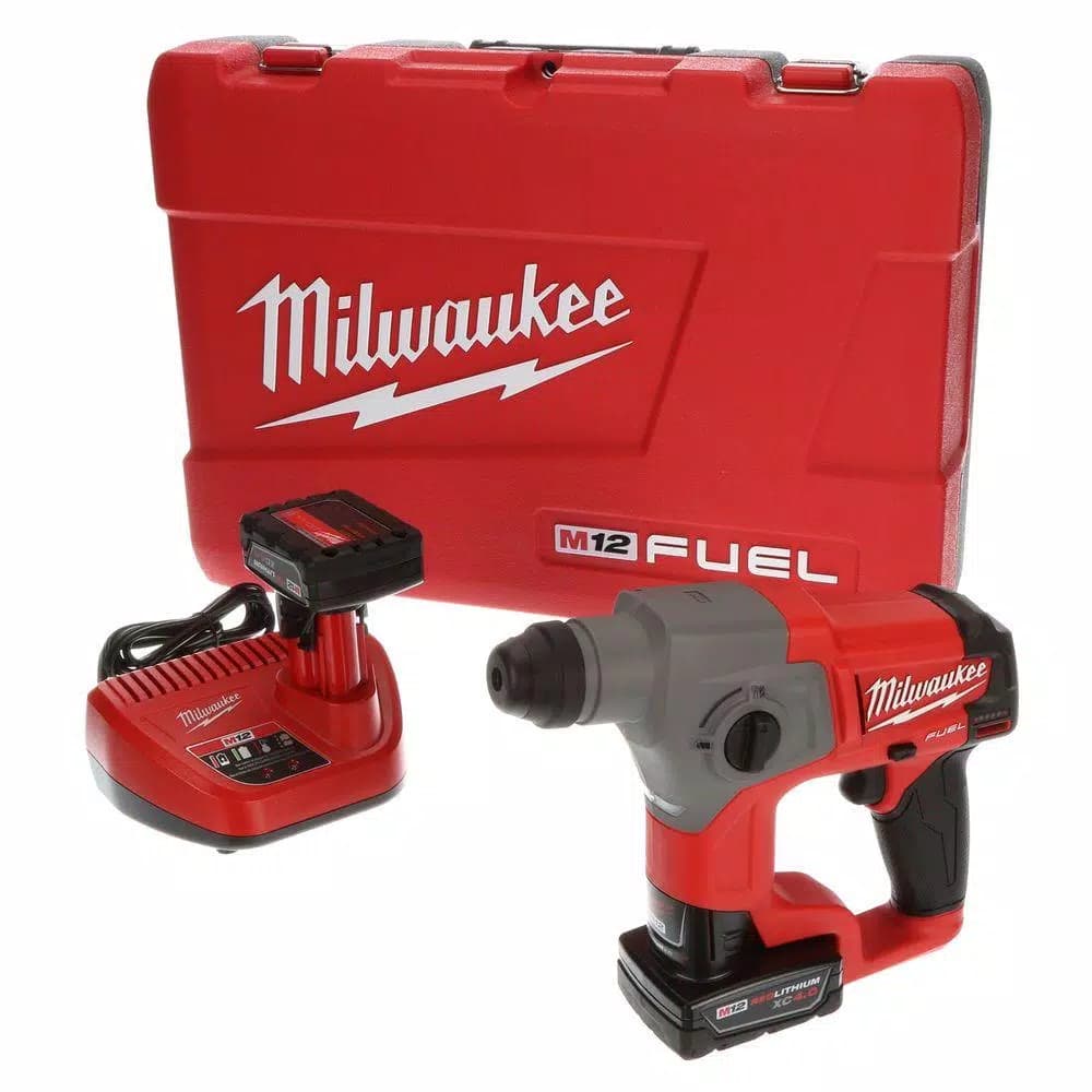 Milwaukee M12 FUEL 12V SDS-Plus Brushless Cordless Rotary Hammer Kit with (2) 4.0 Ah Batteries & Case