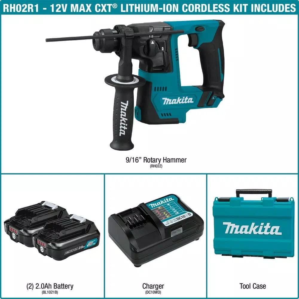 Makita 12V max CXT Cordless 9/16 in. SDS-PLUS Rotary Hammer Kit (2.0Ah)