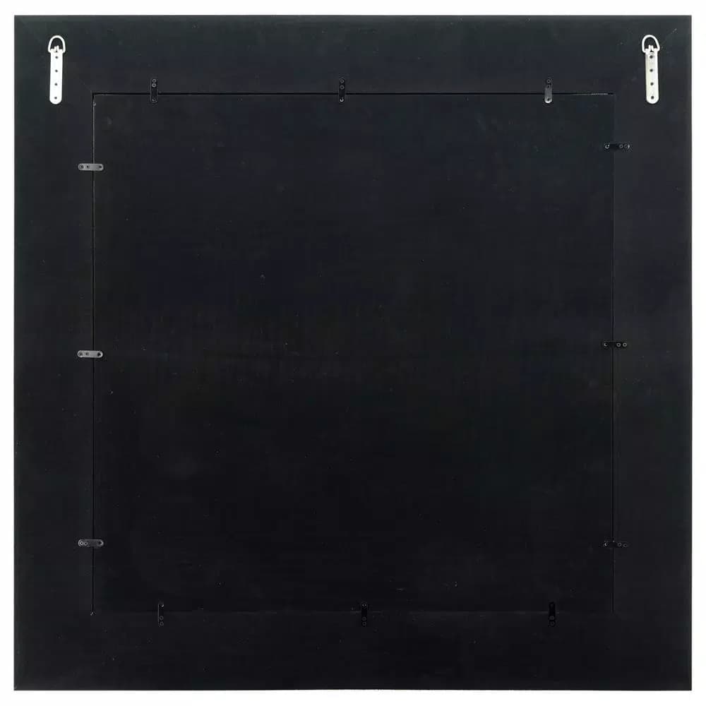 Unbranded Large 48x48 Square Black Faux Shagreen Modern Accent Mirror with Hooks