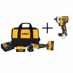 DEWALT 20V MAX XR Cordless Brushless 4-1/2 in. Small Angle Grinder Kit with (2) 6.0Ah Batteries & 1/4 in. Impact Driver thumbnail 1