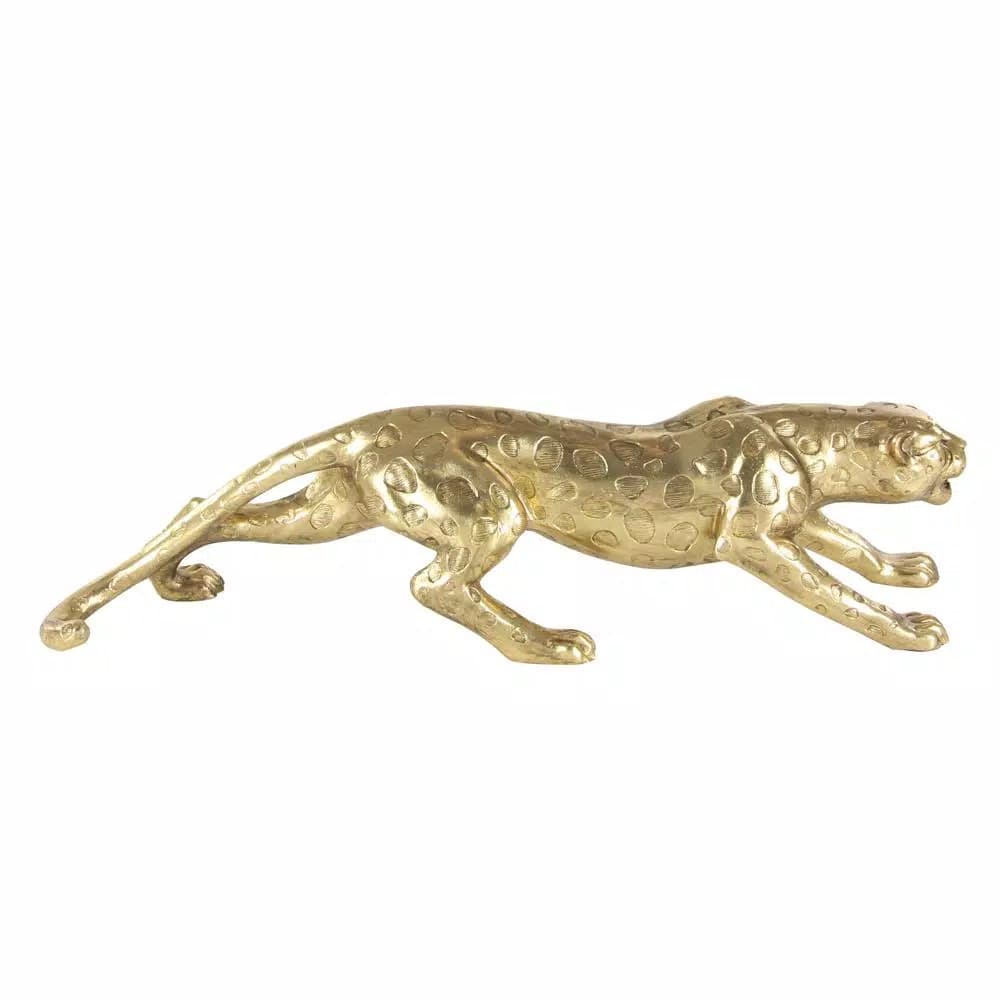 LITTON LANE 34 in. Wild Life Leopard Sculpture in Polished Gold Polystone