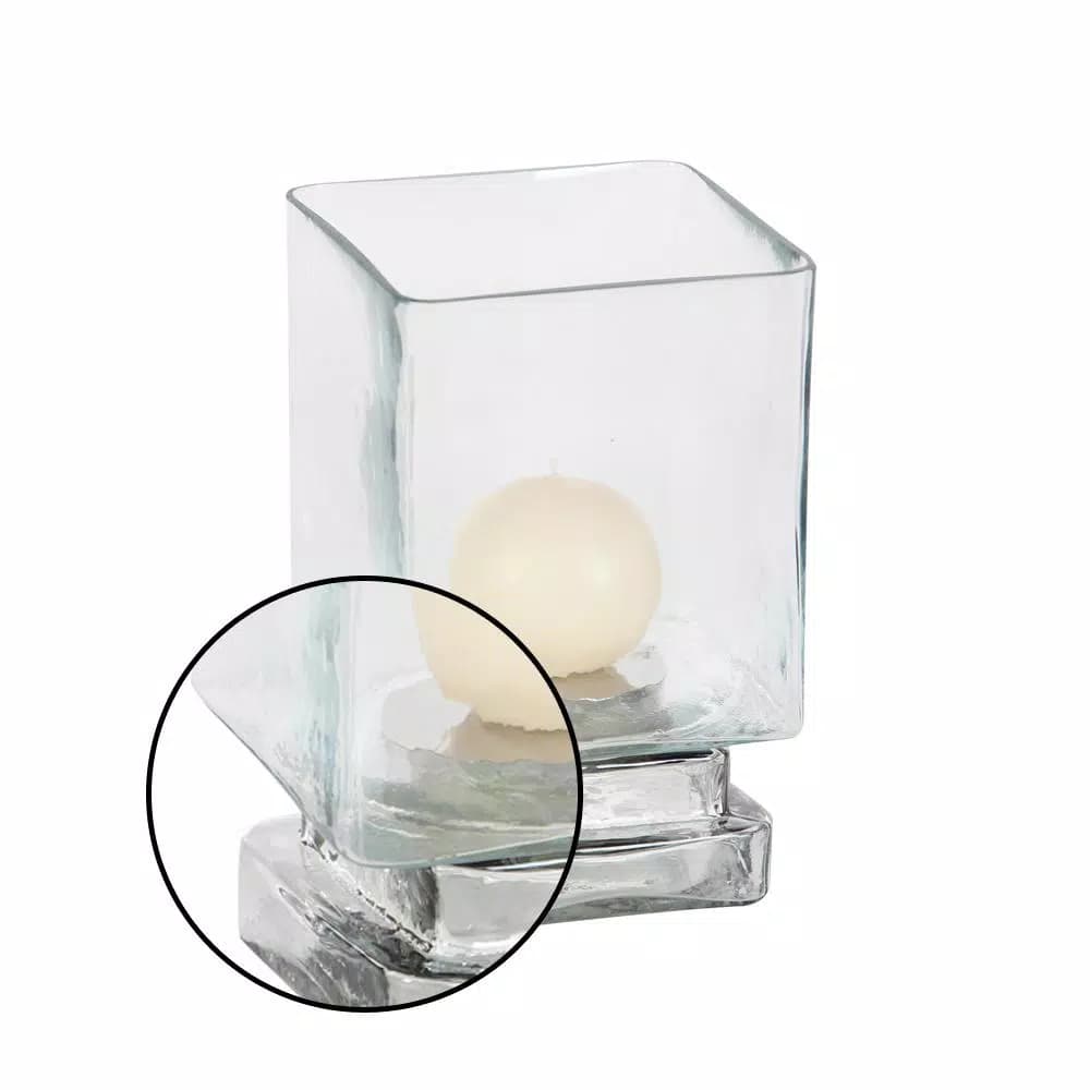 LITTON LANE 6 in. Cube-Shaped Frosted Glass Hurricane Candle Holders, Set of 2