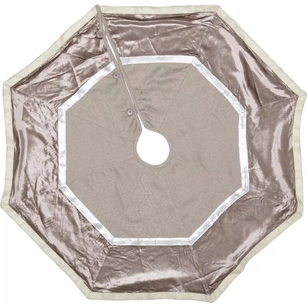 VHC Brands 48 in. Allura Dove Grey Glam Christmas Tree Skirt with Silver and Taupe Diamond Trim
