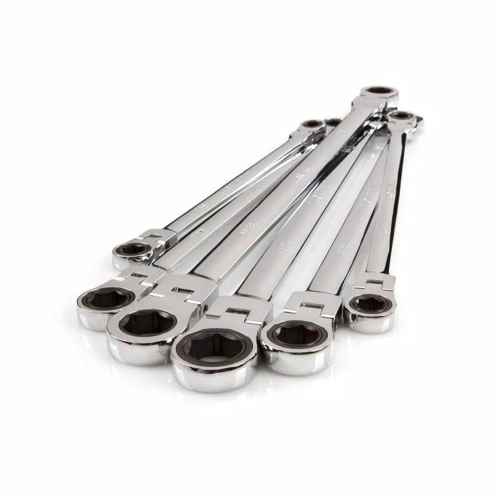 TEKTON 6-Piece Extra Long Flex-Head Ratcheting Box End Wrench Set, Metric 8-19 mm