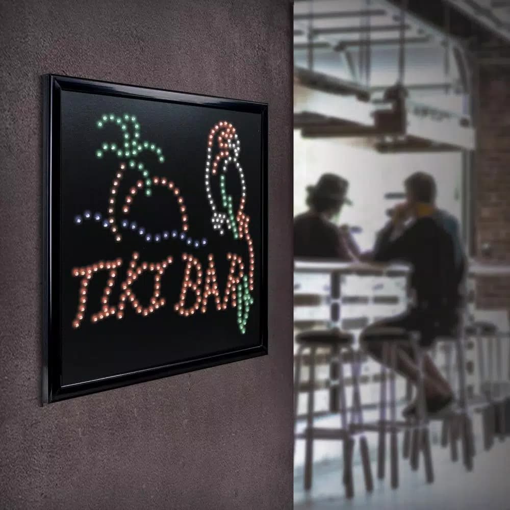 Crystal Art Gallery Crystal Art Sign of the Times Tiki Bar Palm Tree Parrot Framed LED Sign