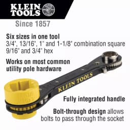 Klein Tools 6-in-1 Ratcheting Lineman's Wrench, SAE Combination Wrench thumbnail 2
