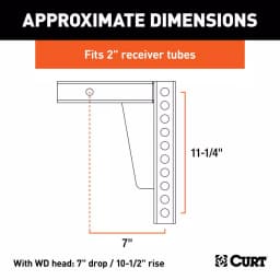 CURT Weight Distribution Shank, 2 in. Shank, 7 in. Drop, 10.5 in. Rise thumbnail 3