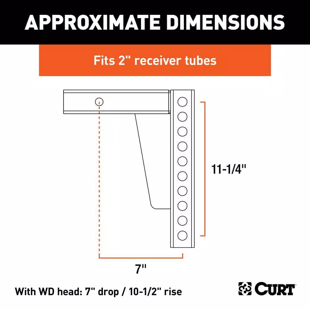 CURT Weight Distribution Shank, 2 in. Shank, 7 in. Drop, 10.5 in. Rise