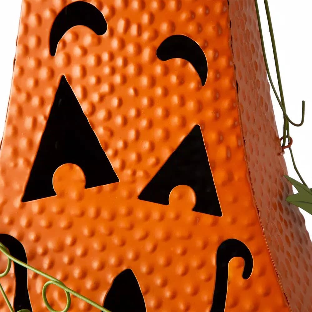 Glitzhome 23.62 in. Metal Jack-O-Lantern Halloween Decor with LED Pillar Candle