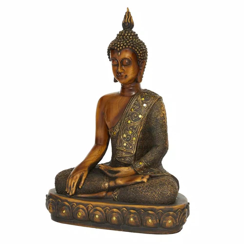 LITTON LANE Polystone Sitting Buddha Sculpture with Mirrored Accents and Bronze Finish