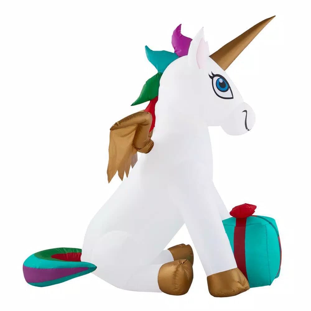 Home Accents Holiday 5 ft. Airblown Inflatable Fuzzy Plush Unicorn Pegasus with LED Lights