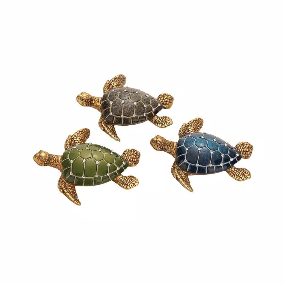 LITTON LANE 5 in. Polystone Sea Turtle Sculptures, Set of 3 - Coastal Decorative Statuary