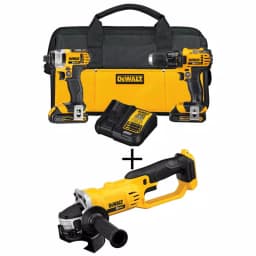 DEWALT 20V MAX Cordless Drill/Driver and Impact Driver Combo Kit with (2) 1.5 Ah Batteries, Charger & Bonus 4.5 in. Grinder thumbnail 1