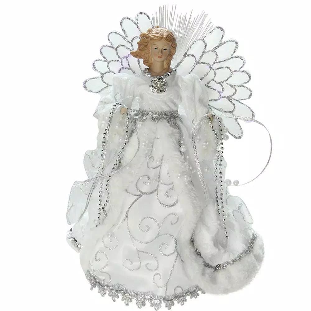 Northlight 13 in. Lighted Fiber Optic Angel Christmas Tree Topper with White Gown