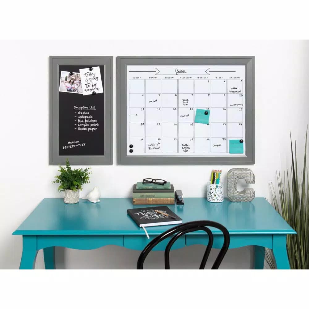 DesignOvation Bosc Monthly Dry Erase Magnetic Calendar Wall Organizer with Frame