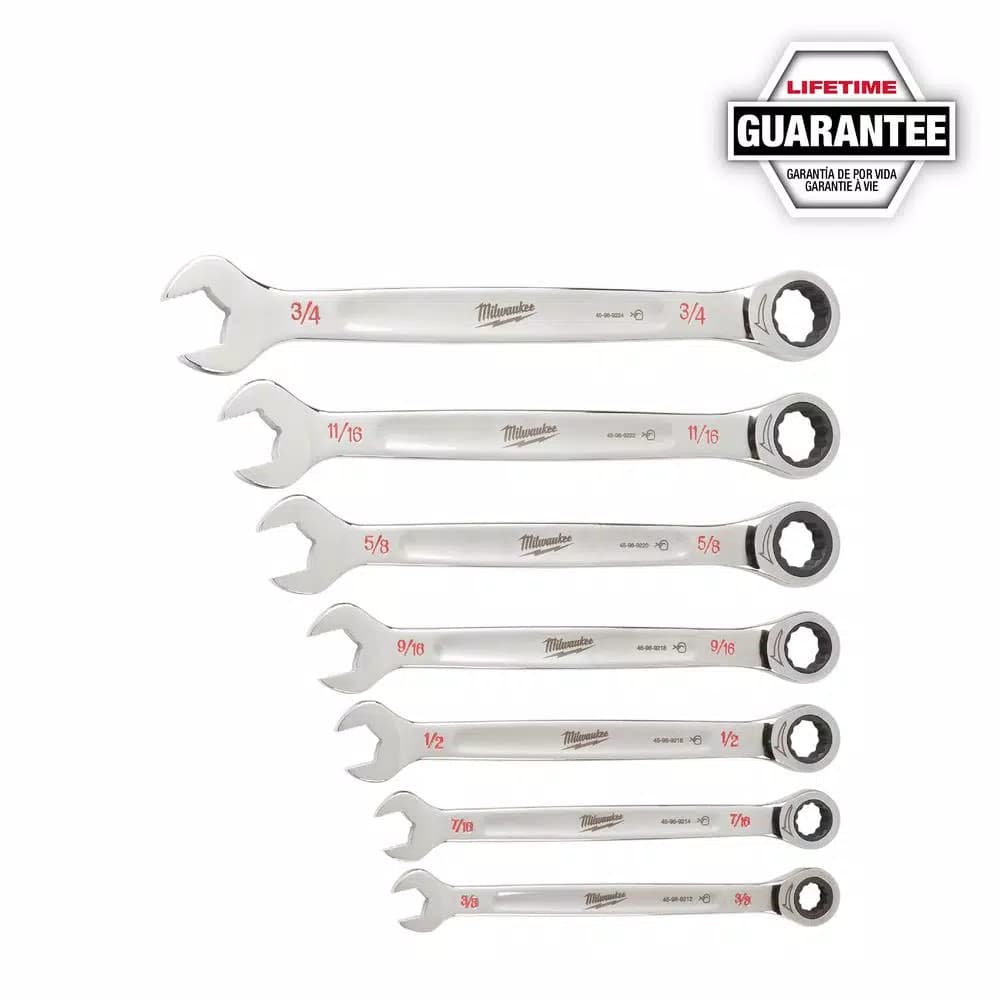Milwaukee 7-Piece SAE Ratcheting Combination Wrench Set