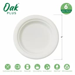 Unbranded 6 in. White Sugarcane Plates, 600 Pack - Eco-Friendly Biodegradable Disposable Plates thumbnail 3