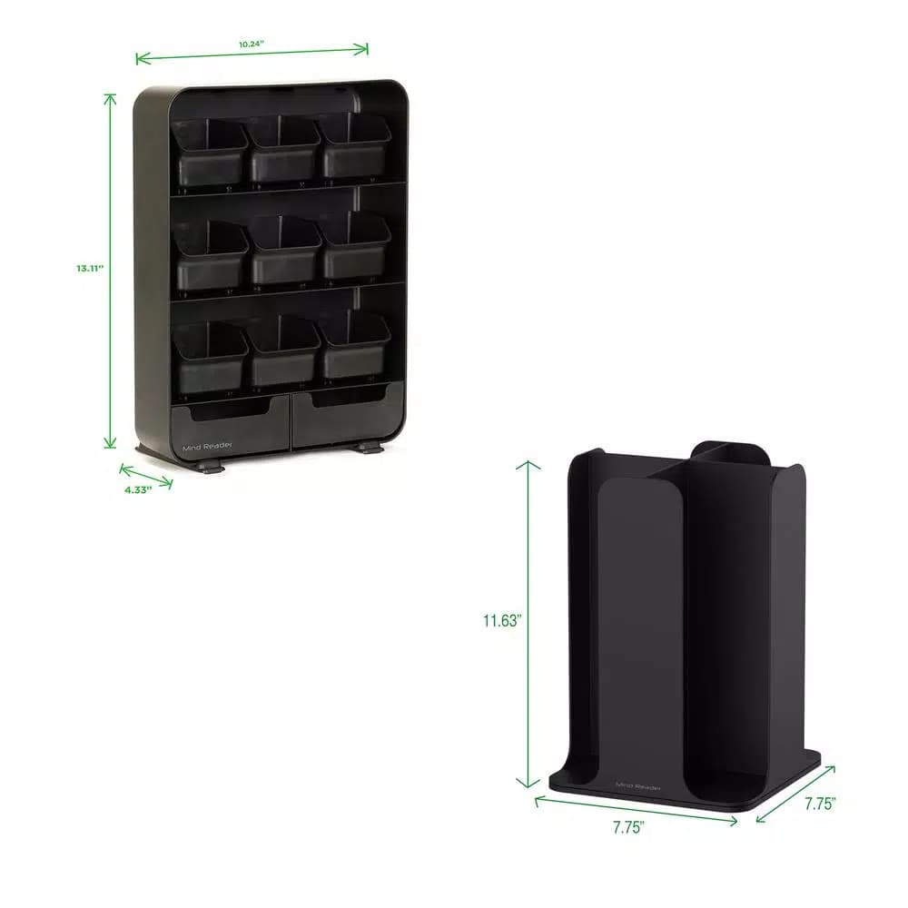 Mind Reader Black Coffee Pod and Condiment Organizer Station with Cup and Lid Storage