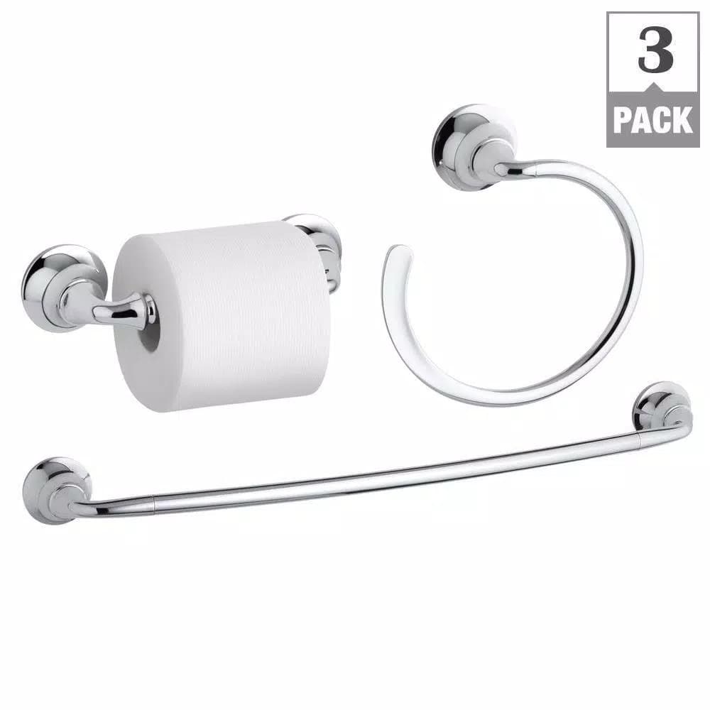 KOHLER Forte Sculpted 3-Piece Polished Chrome Bathroom Hardware Set