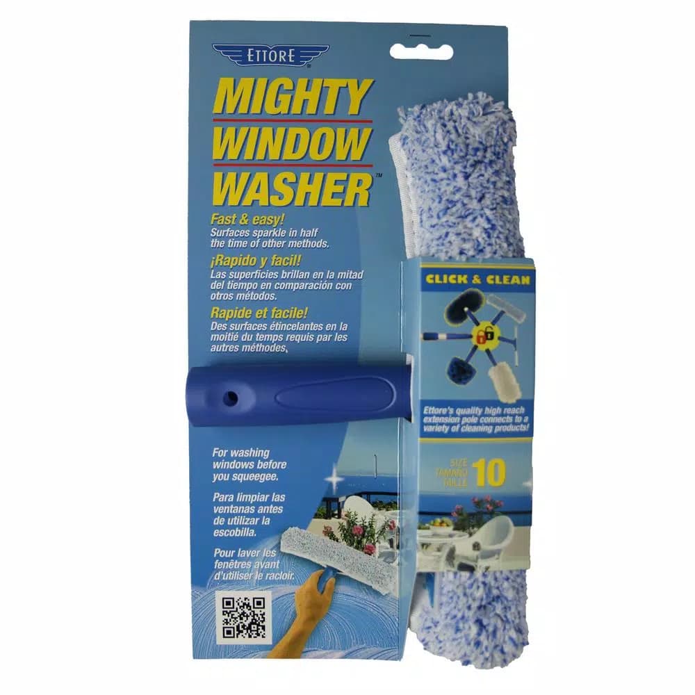 Ettore 10 in. Mighty Window Washer Scrubber with Click-Lock Handle and Microfiber Sleeve
