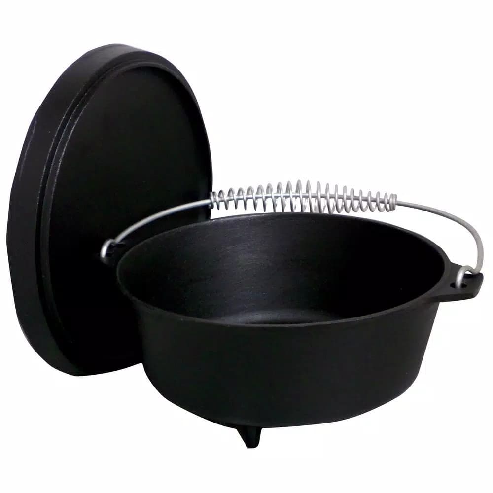 King Kooker 4 Qt. Pre-Seasoned Cast Iron Dutch Oven with Feet and Coal Lid, Black