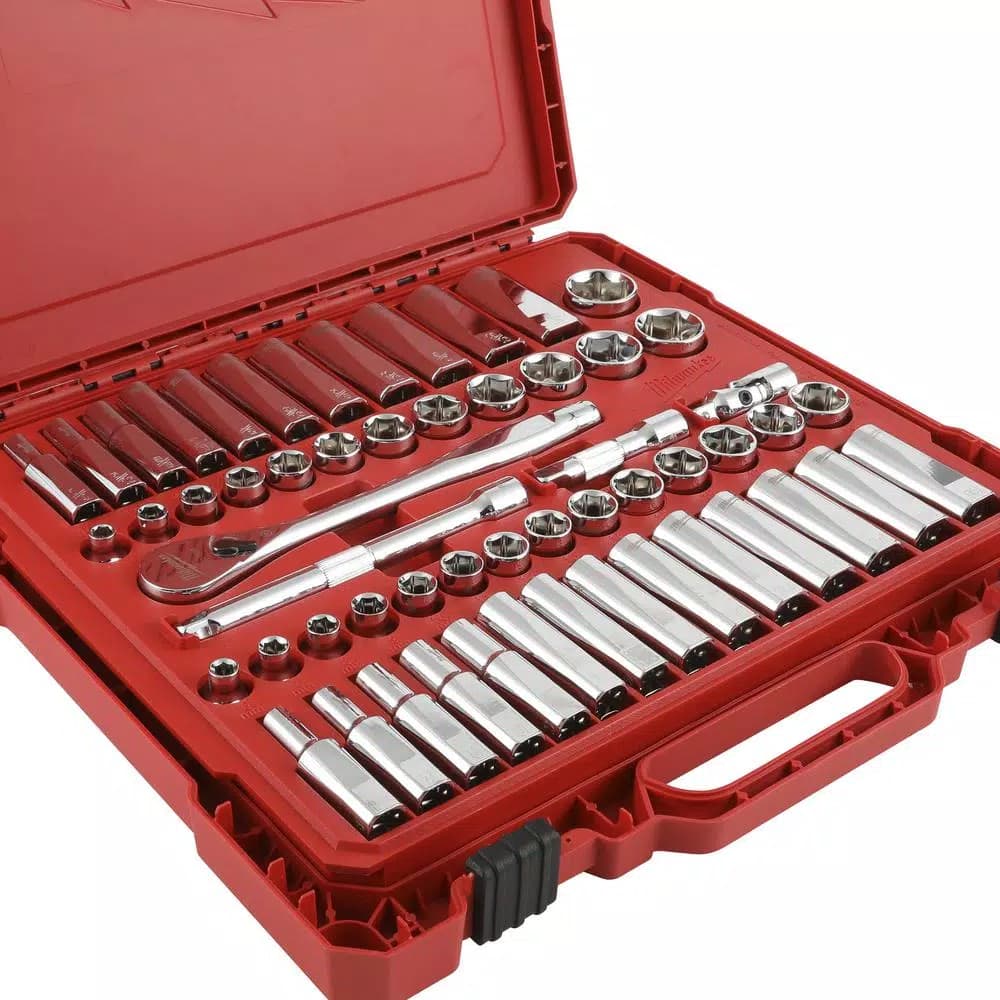 Milwaukee 3/8 in. Drive SAE/Metric Ratchet and Socket Set, 56-Piece Mechanics Tool Kit