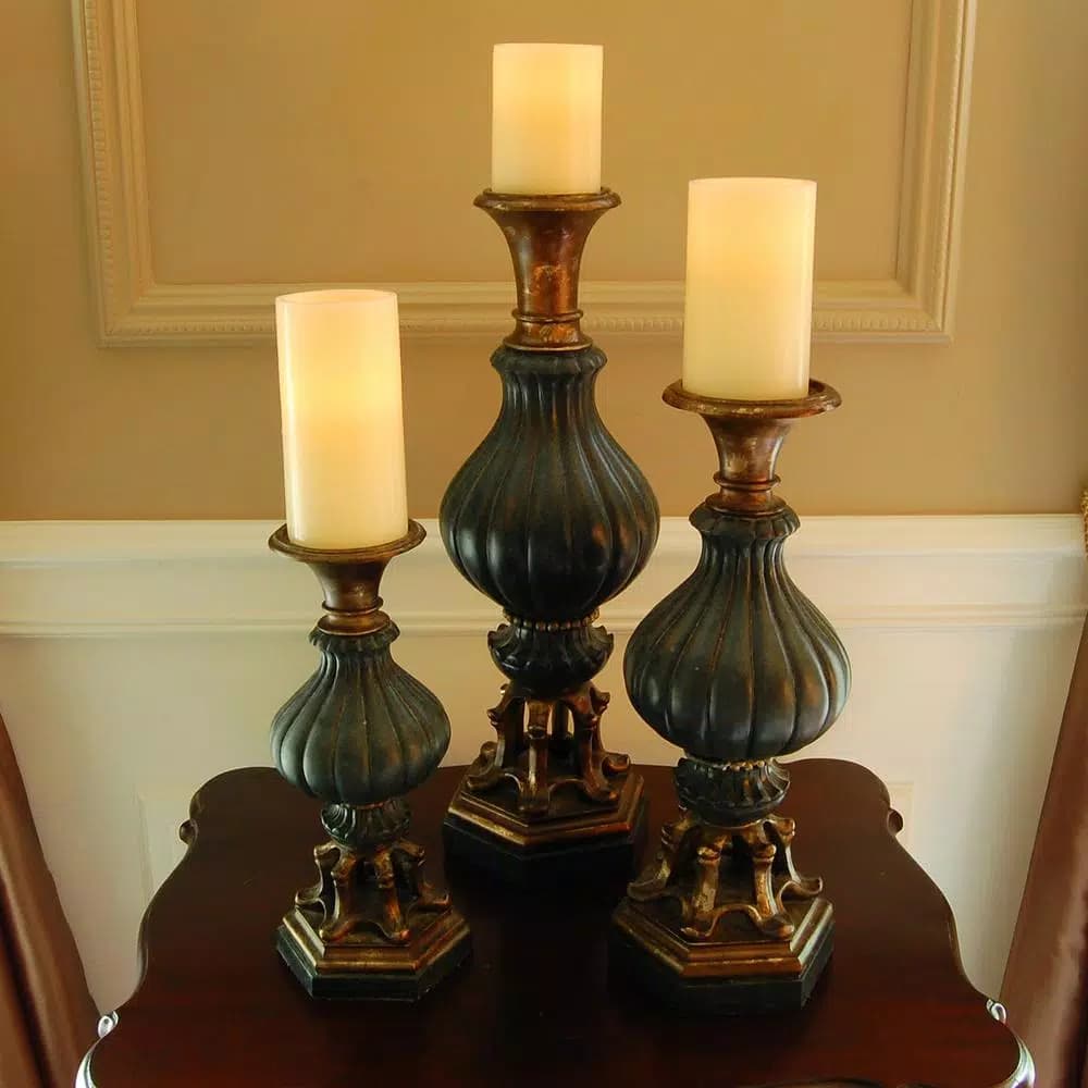 LUMABASE 3-Piece Round Flameless LED Wax Candle Set with Remote Control, Color Changing Pillar Candles
