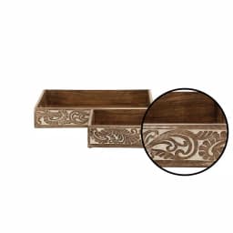 LITTON LANE Walnut Brown Vine and Leaf Decorative Wooden Trays, Set of 2 thumbnail 4
