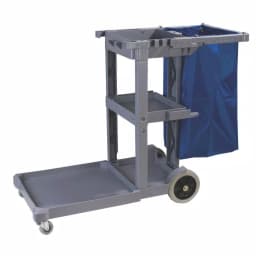Carlisle 300 lb. Capacity Long Platform Janitor Cart with 5th Wheel and 25 Gal. Nylon Bag thumbnail 1