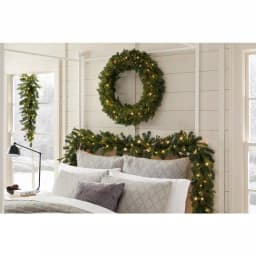 Home Accents Holiday 12 ft. Noble Fir Pre-Lit LED Christmas Garland with Timer, Warm White Micro Dot Lights thumbnail 3