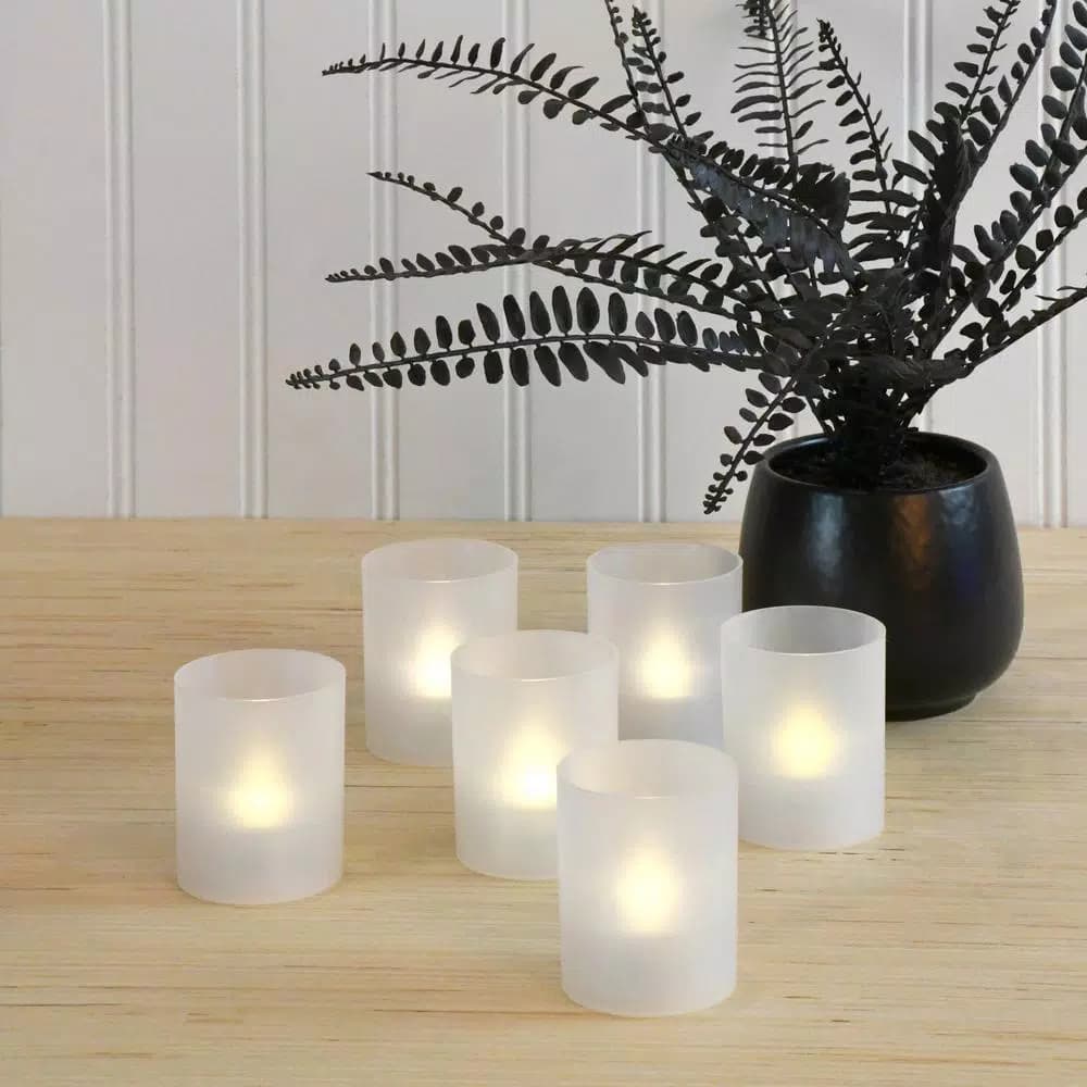 LUMABASE Flameless Votive Candles with Frosted Plastic Holders, Warm White LED, 6 Count