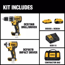 DEWALT 20V MAX XR Brushless Hammer Drill and Impact Driver Combo Kit with (2) Batteries & Charger thumbnail 2