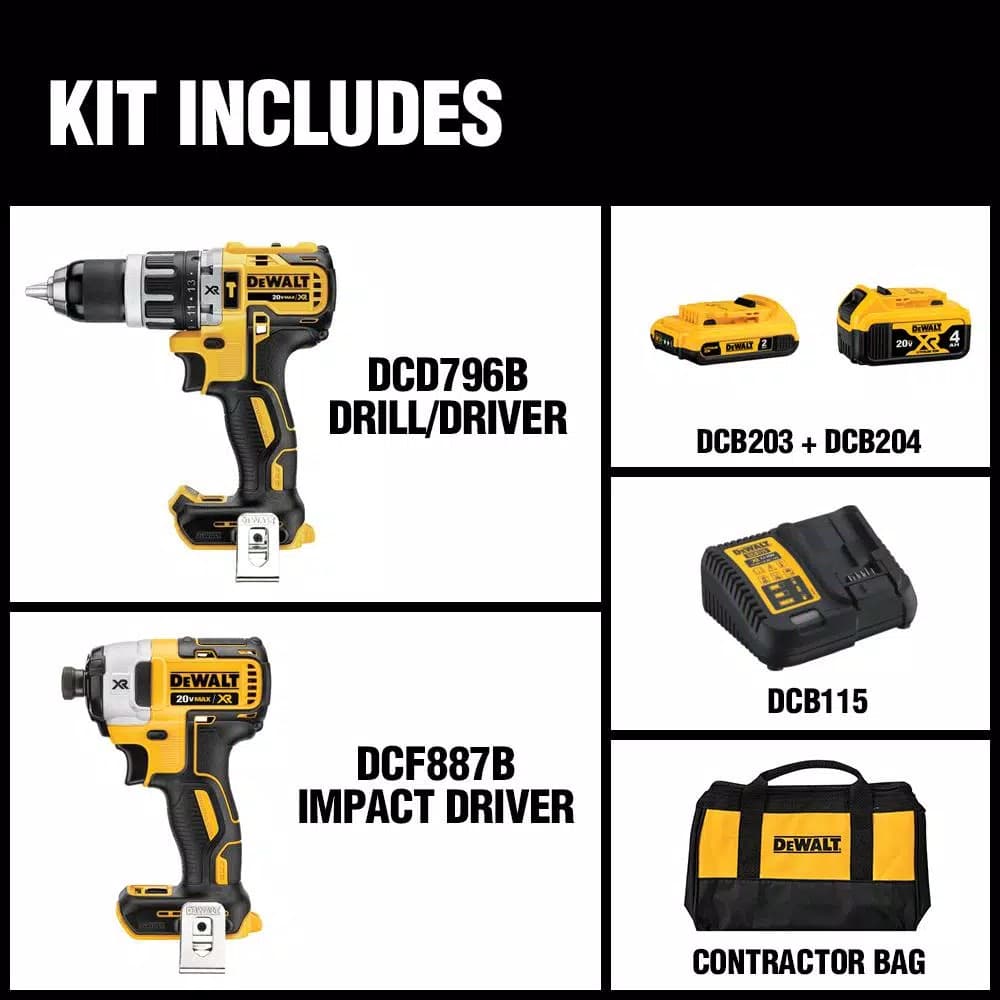 DEWALT 20V MAX XR Brushless Hammer Drill and Impact Driver Combo Kit with (2) Batteries & Charger