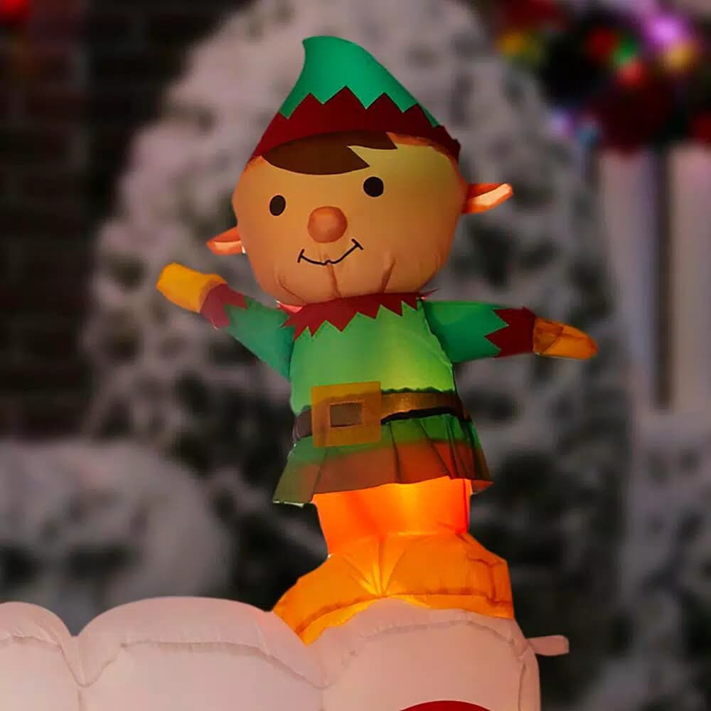 Home Accents Holiday 12 ft Airblown Inflatables Merry Christmas Sign Scene with Santa, Elf, and Presents