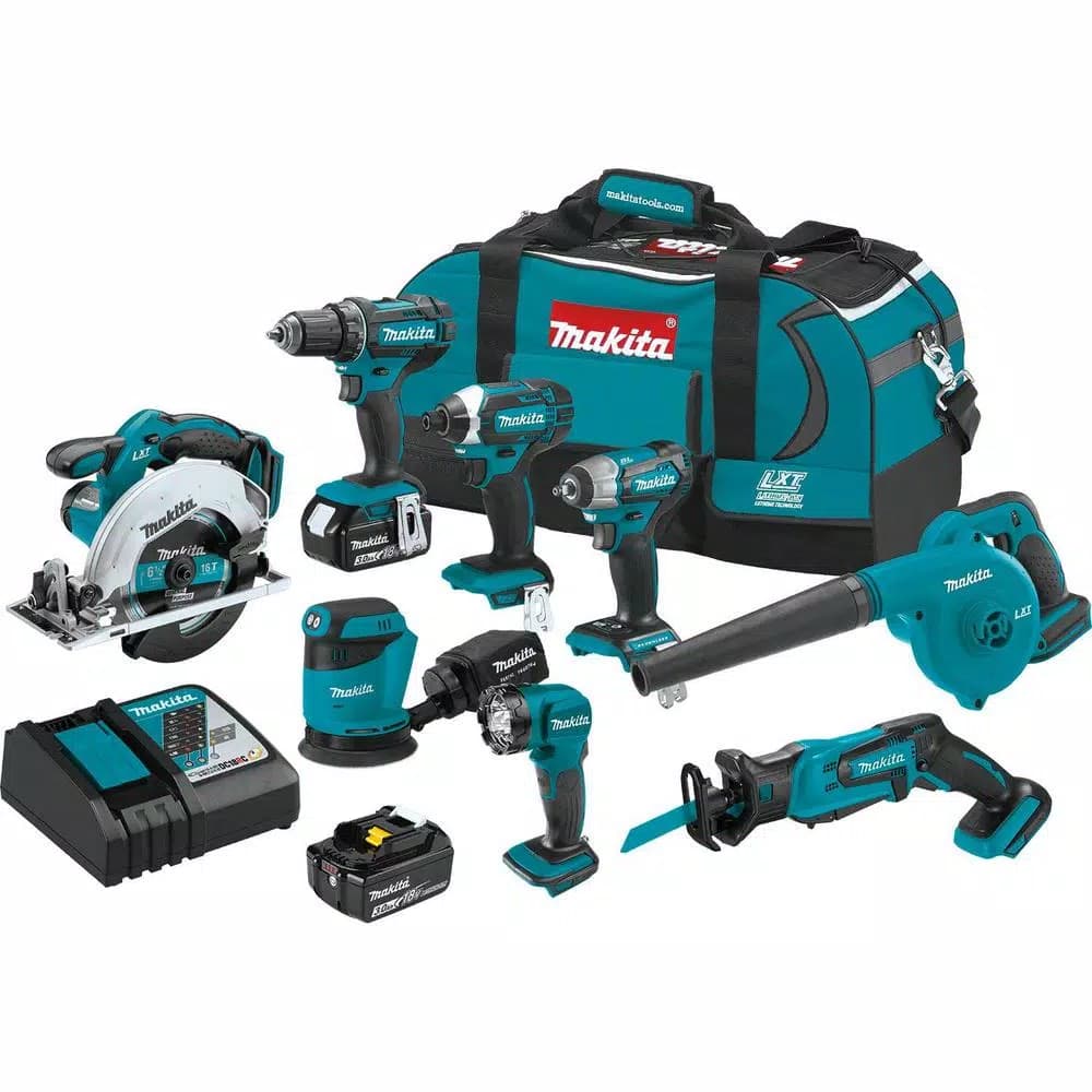Makita 18V LXT Lithium-Ion 8-Piece Cordless Combo Tool Kit with 3.0Ah Batteries and Rapid Optimum Charger