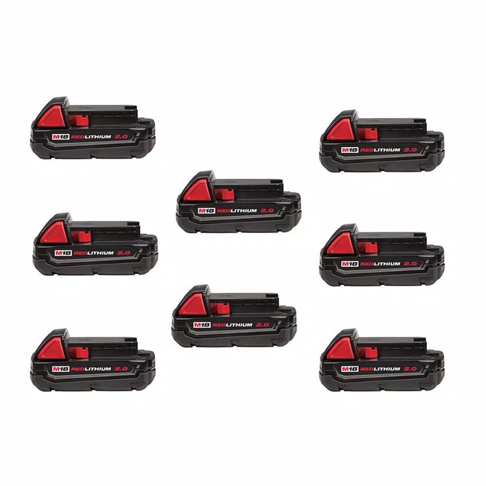 Milwaukee M18 REDLITHIUM 2.0 18V 2.0Ah Compact Lithium-Ion Battery Pack (8-Pack)